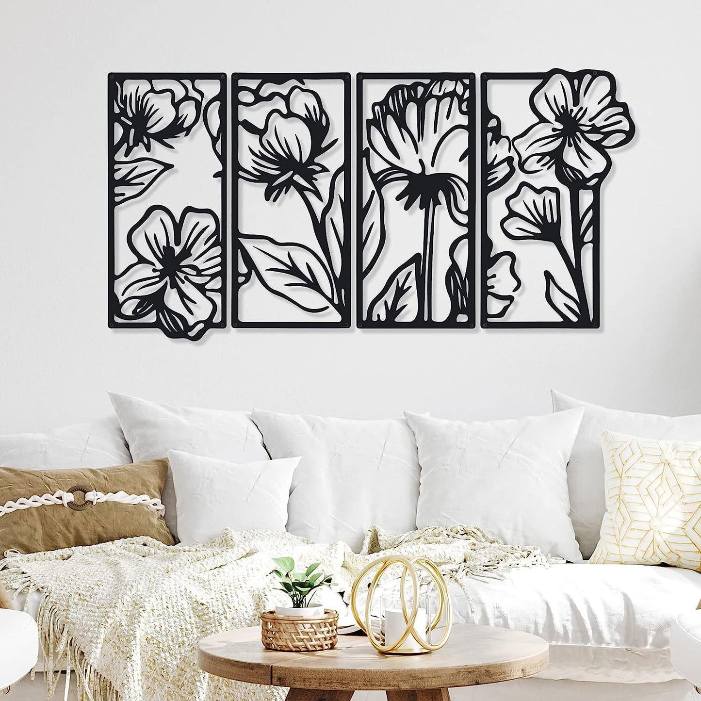 4 Pieces Wall Decoration Metal Flower Minimalist