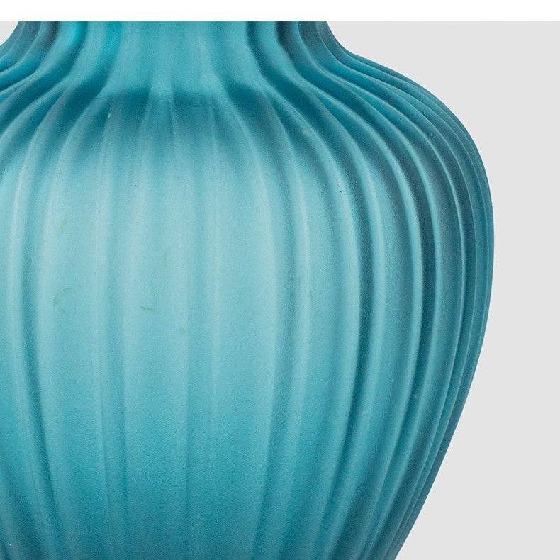 Wavy Frosted Blue Glass Vase