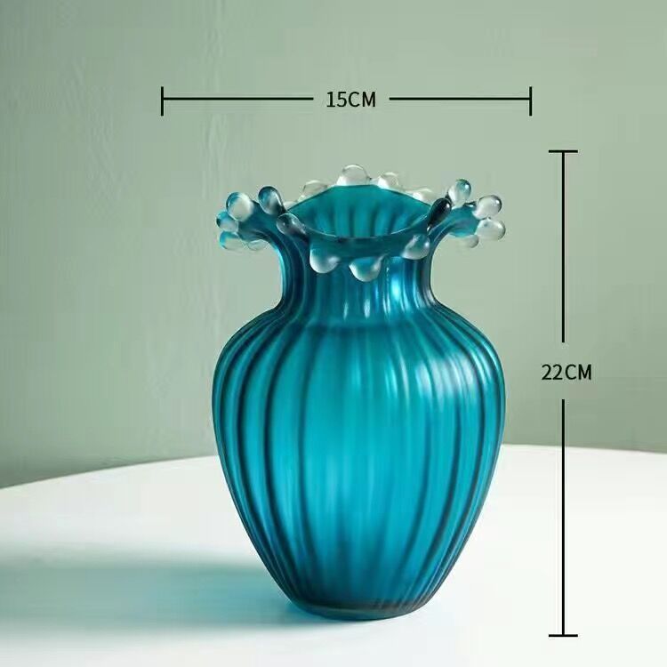 Wavy Frosted Blue Glass Vase