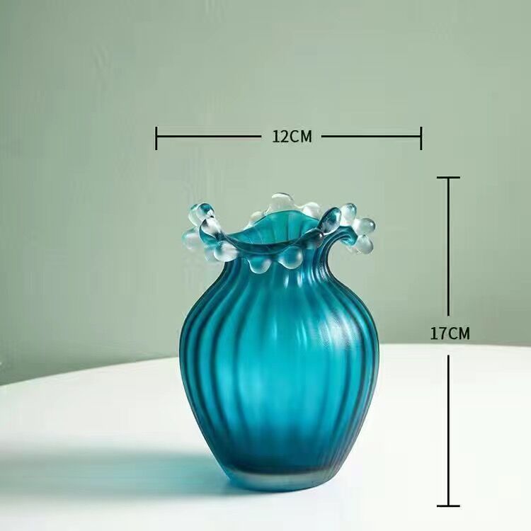 Wavy Frosted Blue Glass Vase