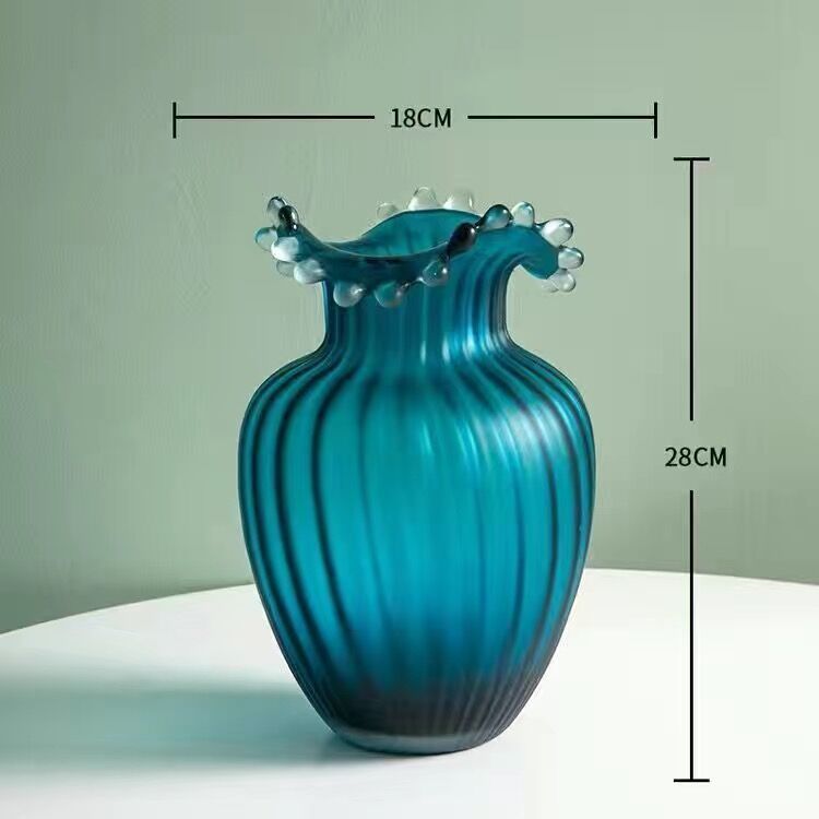 Wavy Frosted Blue Glass Vase